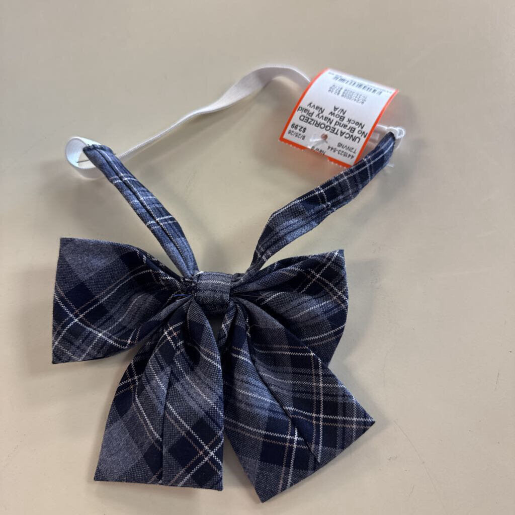Navy Plaid Neck Bow
