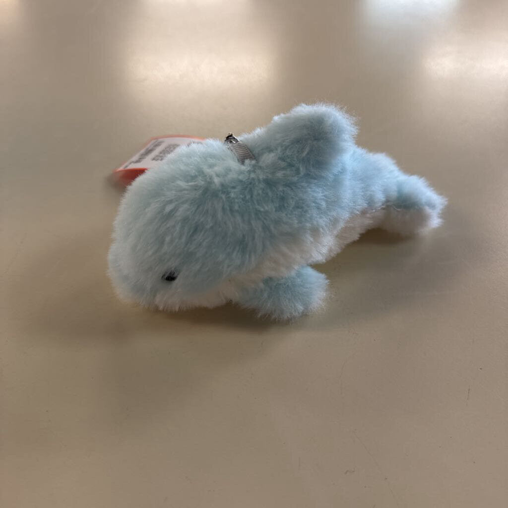 Blue/ White Soft Fuzzy Dolphin Keychain