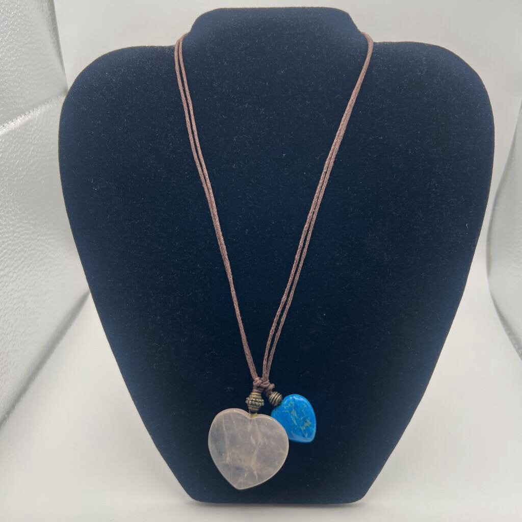 Brown/ Pink/ Blue Heart Pendant Necklace
