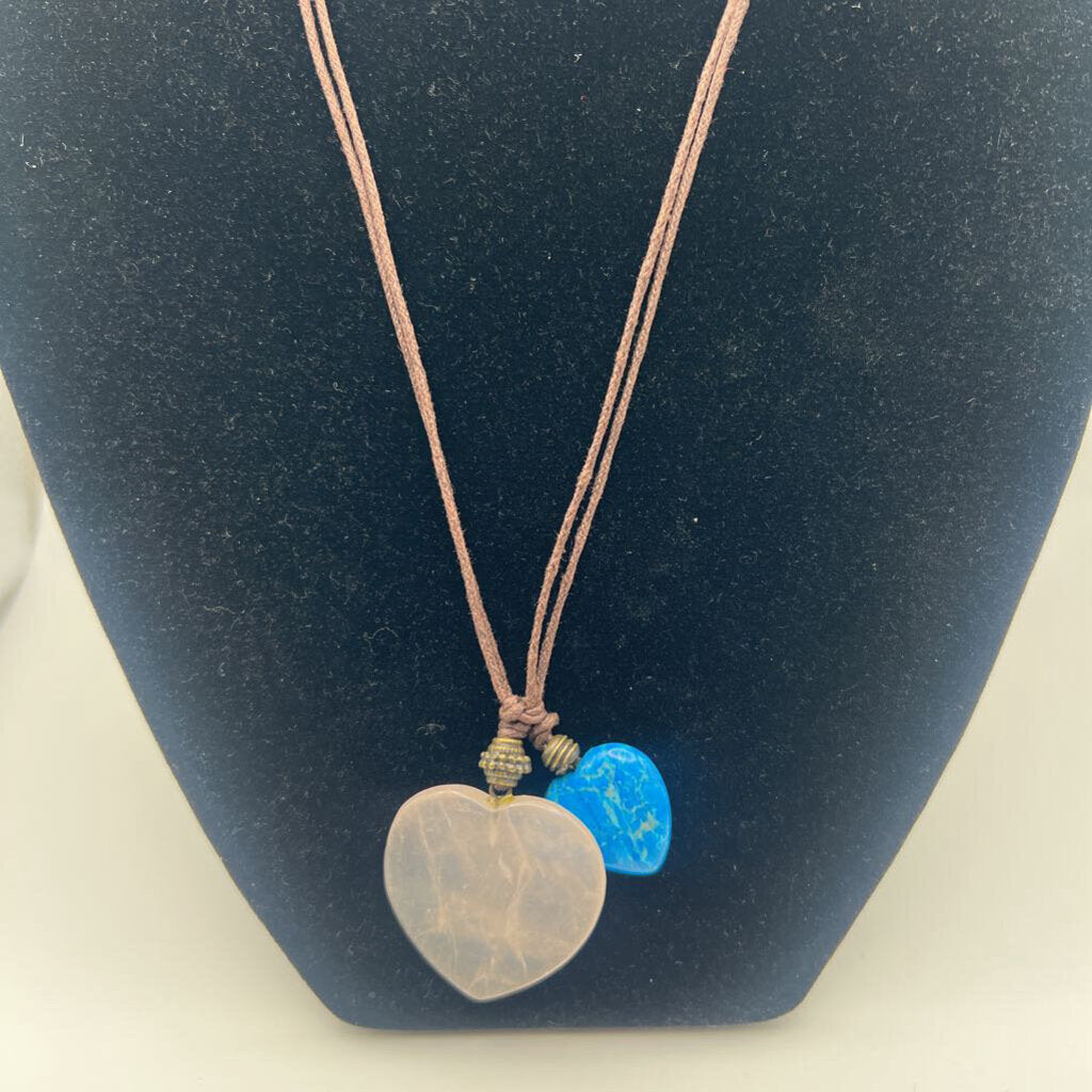 Brown/ Pink/ Blue Heart Pendant Necklace