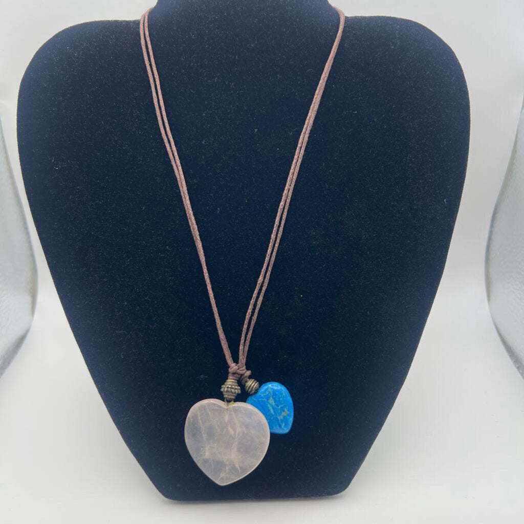 Brown/ Pink/ Blue Heart Pendant Necklace