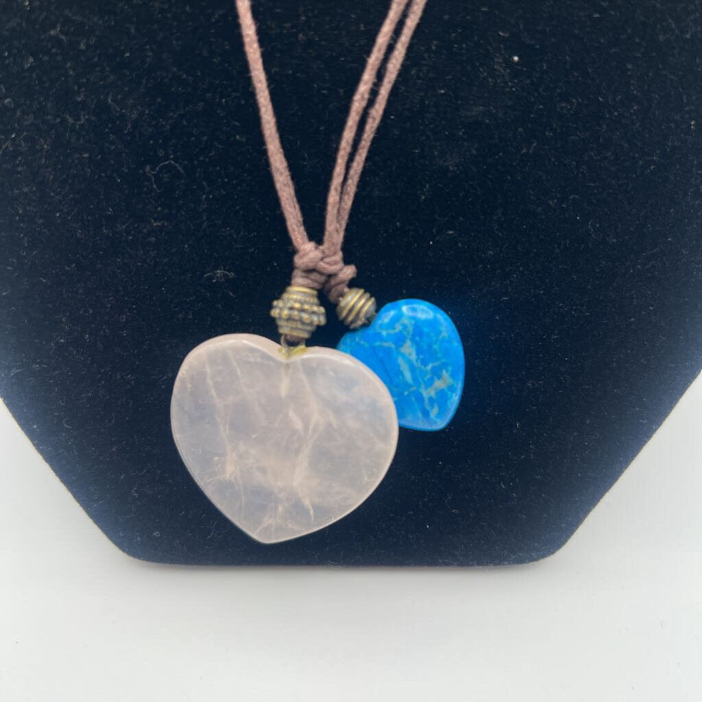 Brown/ Pink/ Blue Heart Pendant Necklace