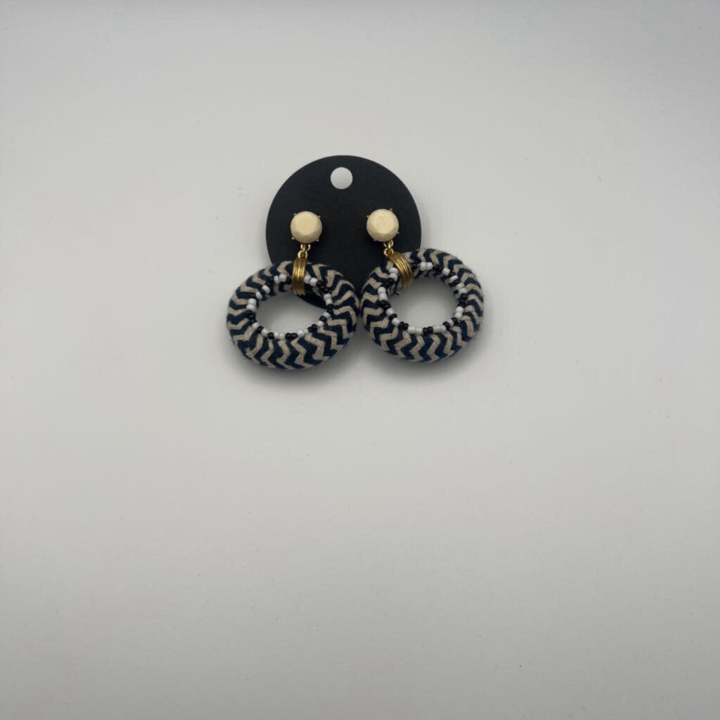 Black/ White Woven Circle Drop Earrings