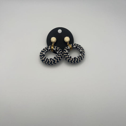 Black/ White Woven Circle Drop Earrings