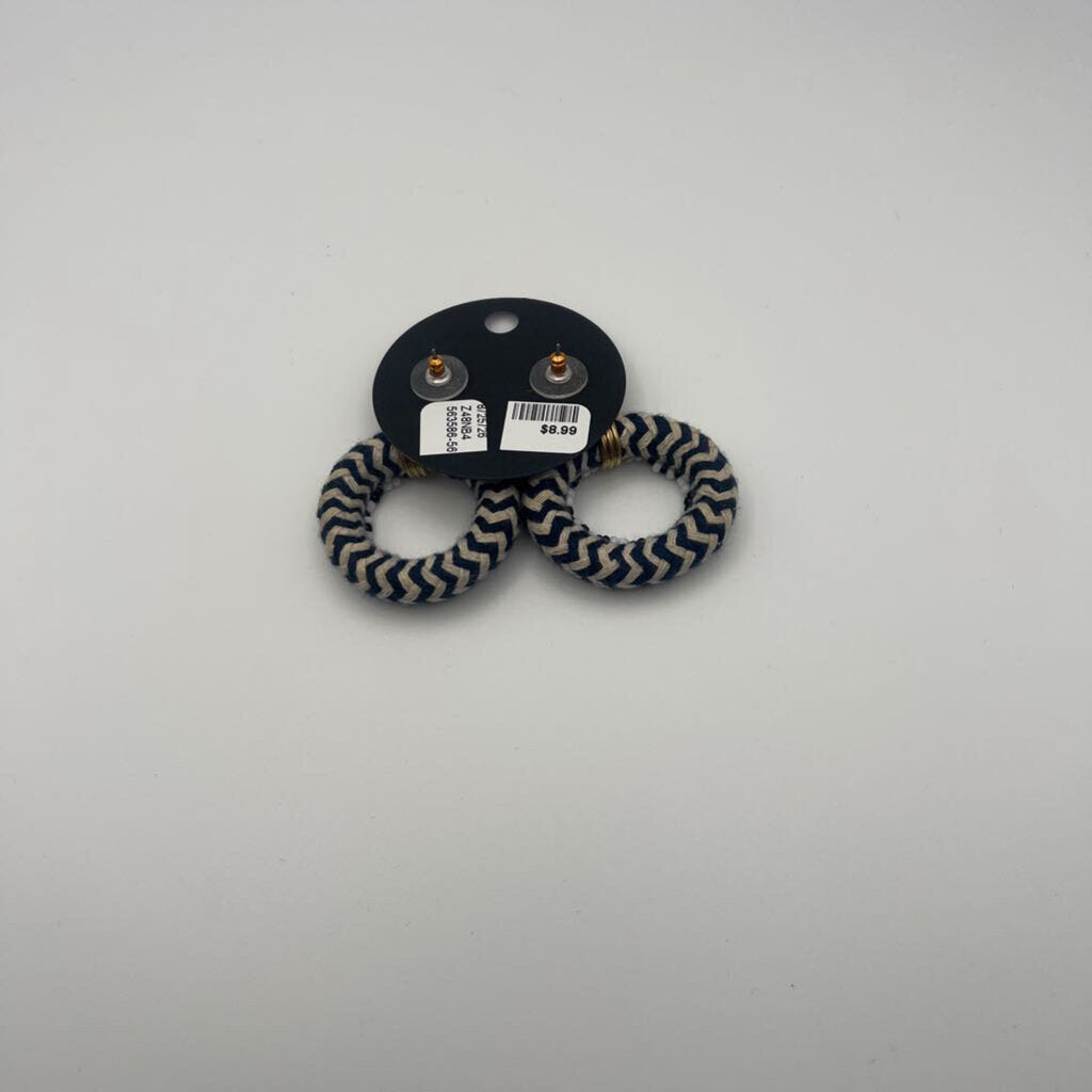 Black/ White Woven Circle Drop Earrings
