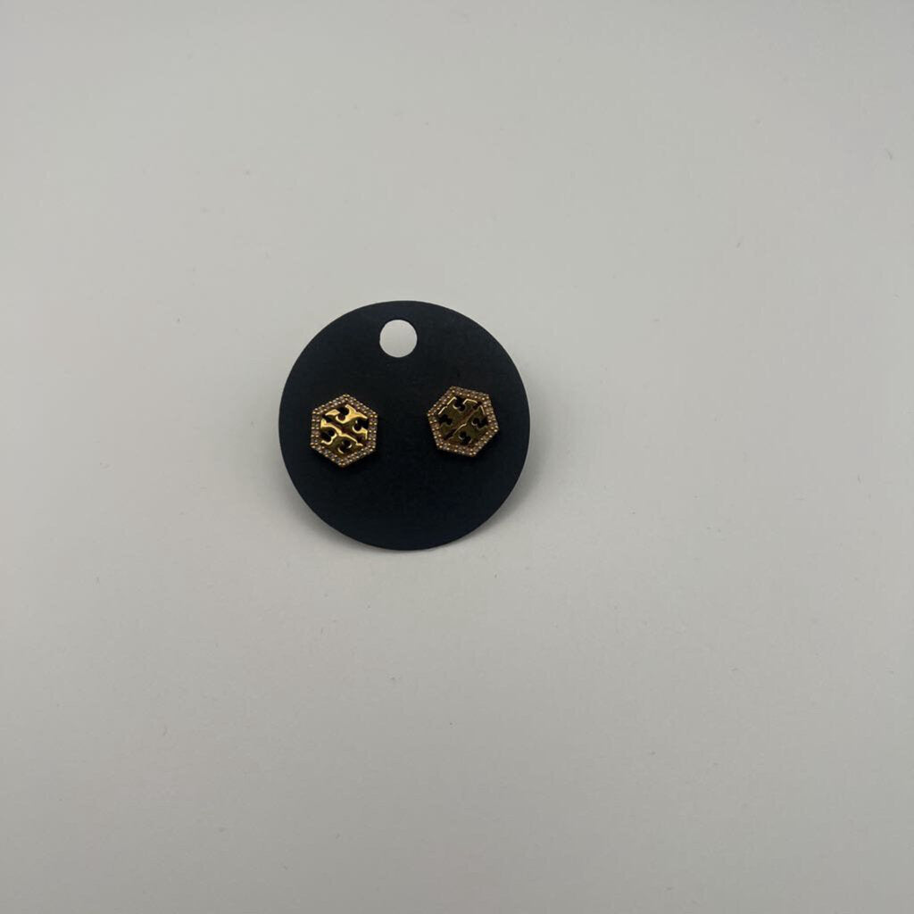 Tory Burch Gold Hexagon Logo Stud Earrings