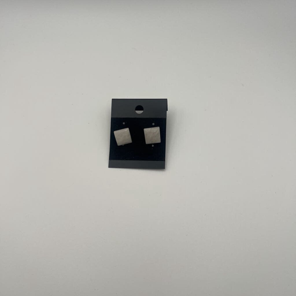 White Stone Square Stud Earrings