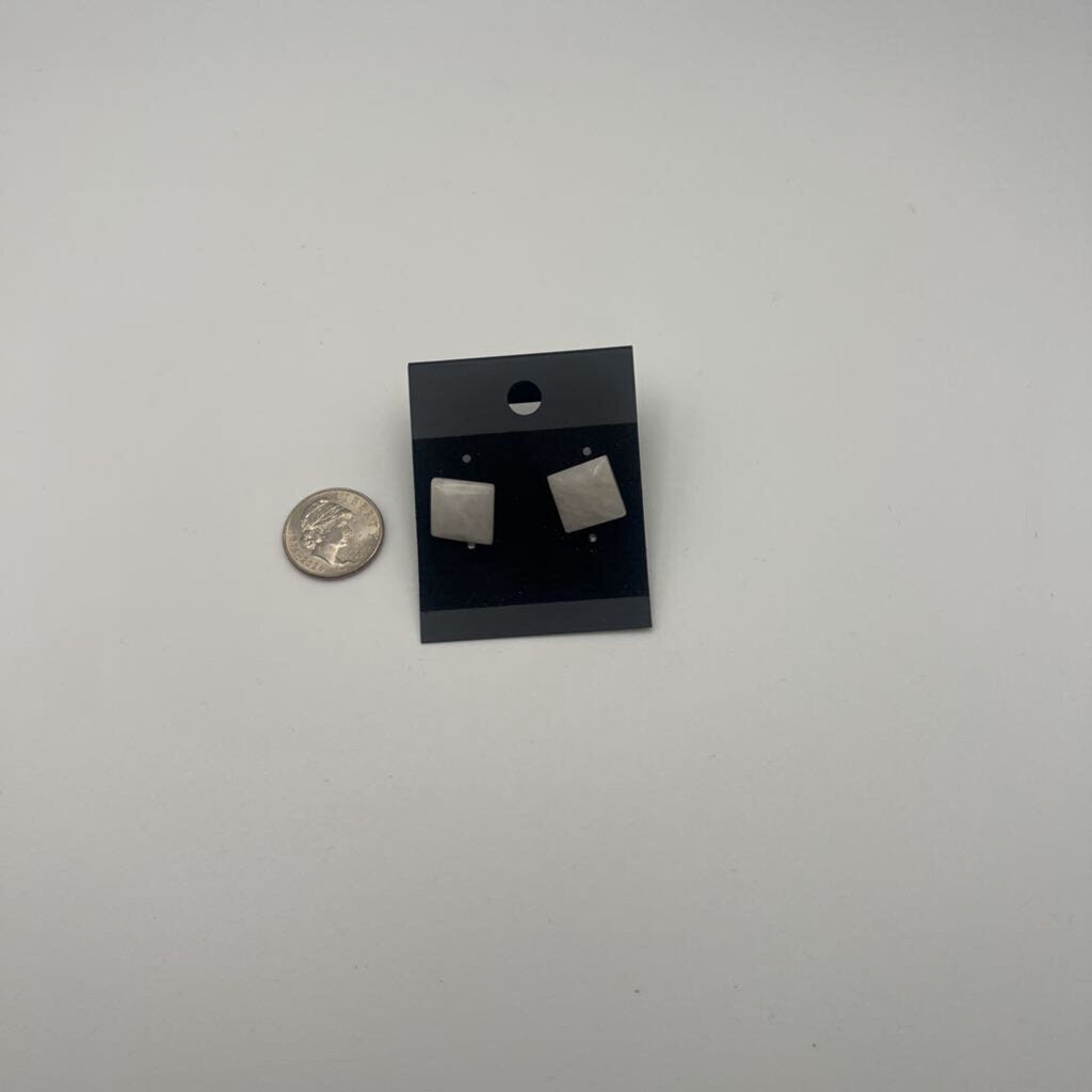 White Stone Square Stud Earrings