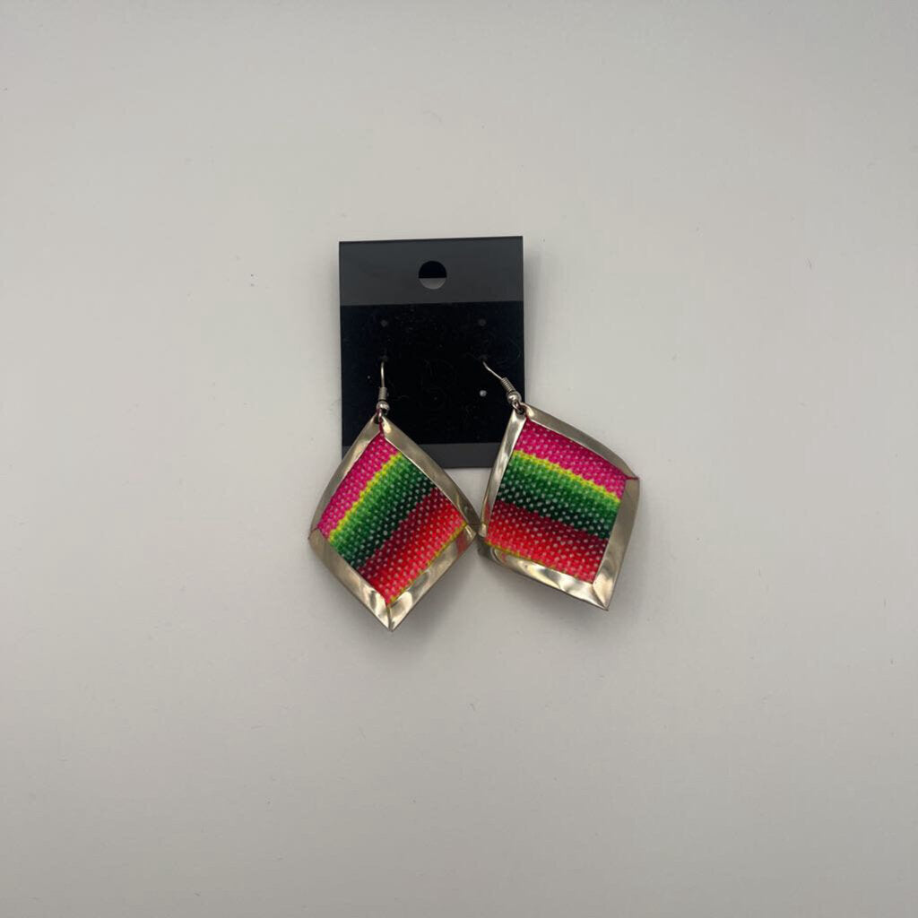 Silver/ Multi Color Striped Drop Earrings