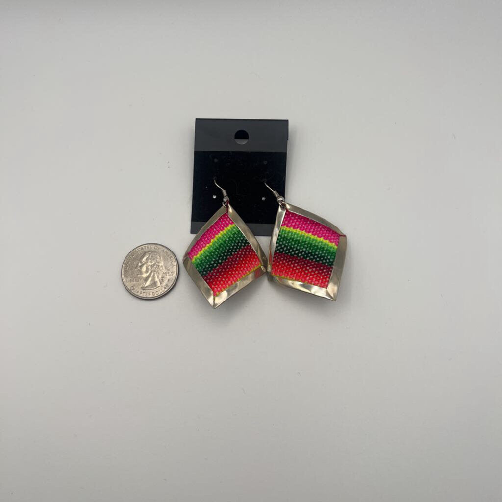 Silver/ Multi Color Striped Drop Earrings