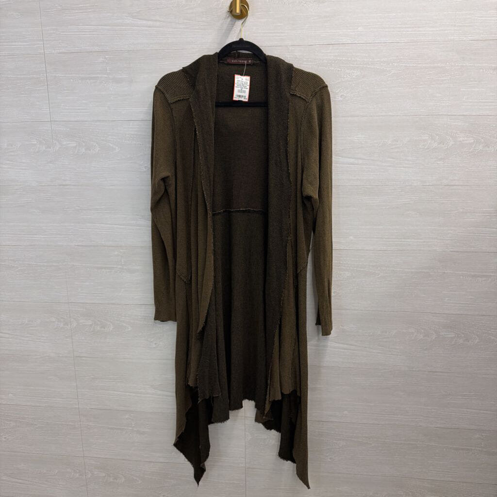 Cut Loose Green Textured Open Front Hooded Duster Extra Large