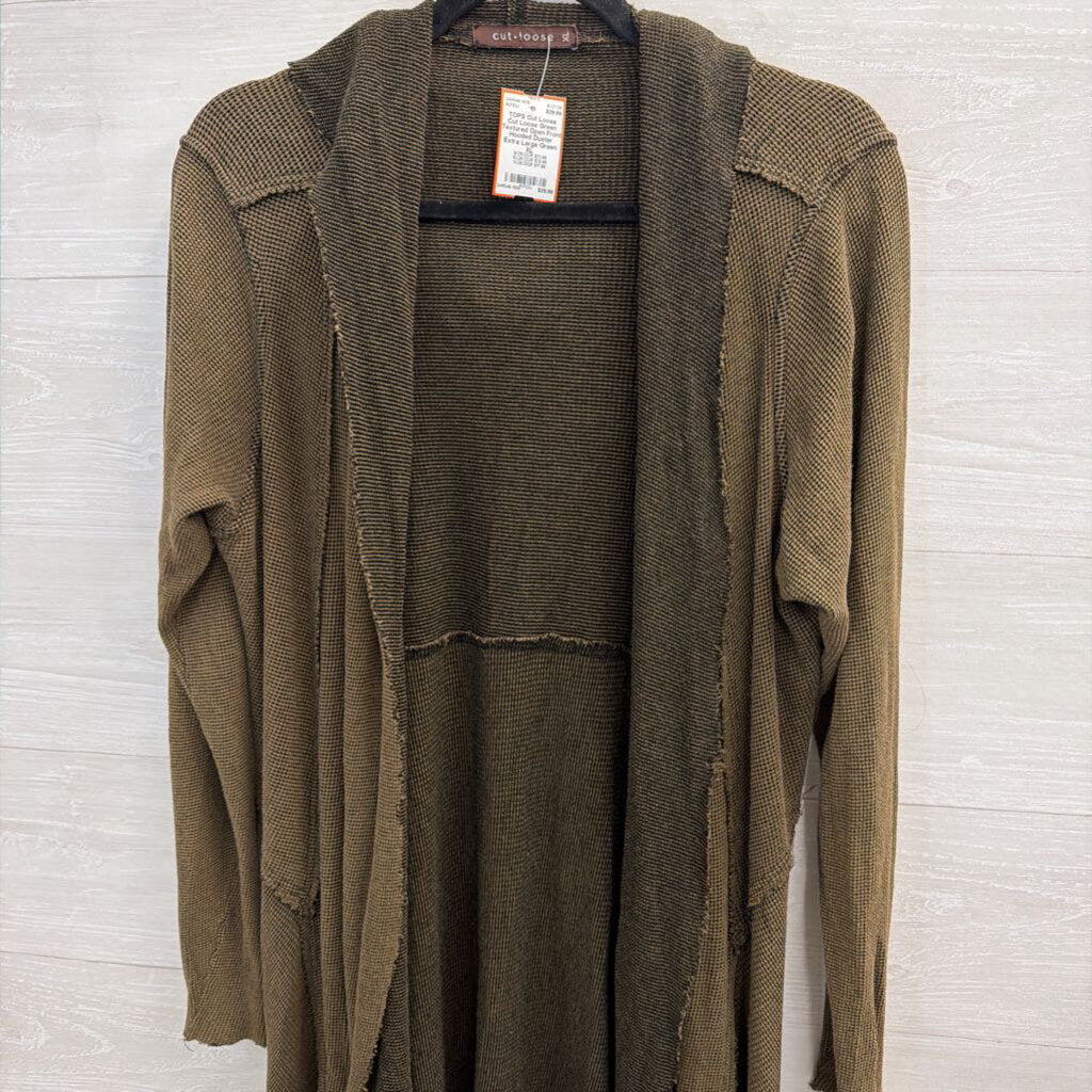 Cut Loose Green Textured Open Front Hooded Duster Extra Large