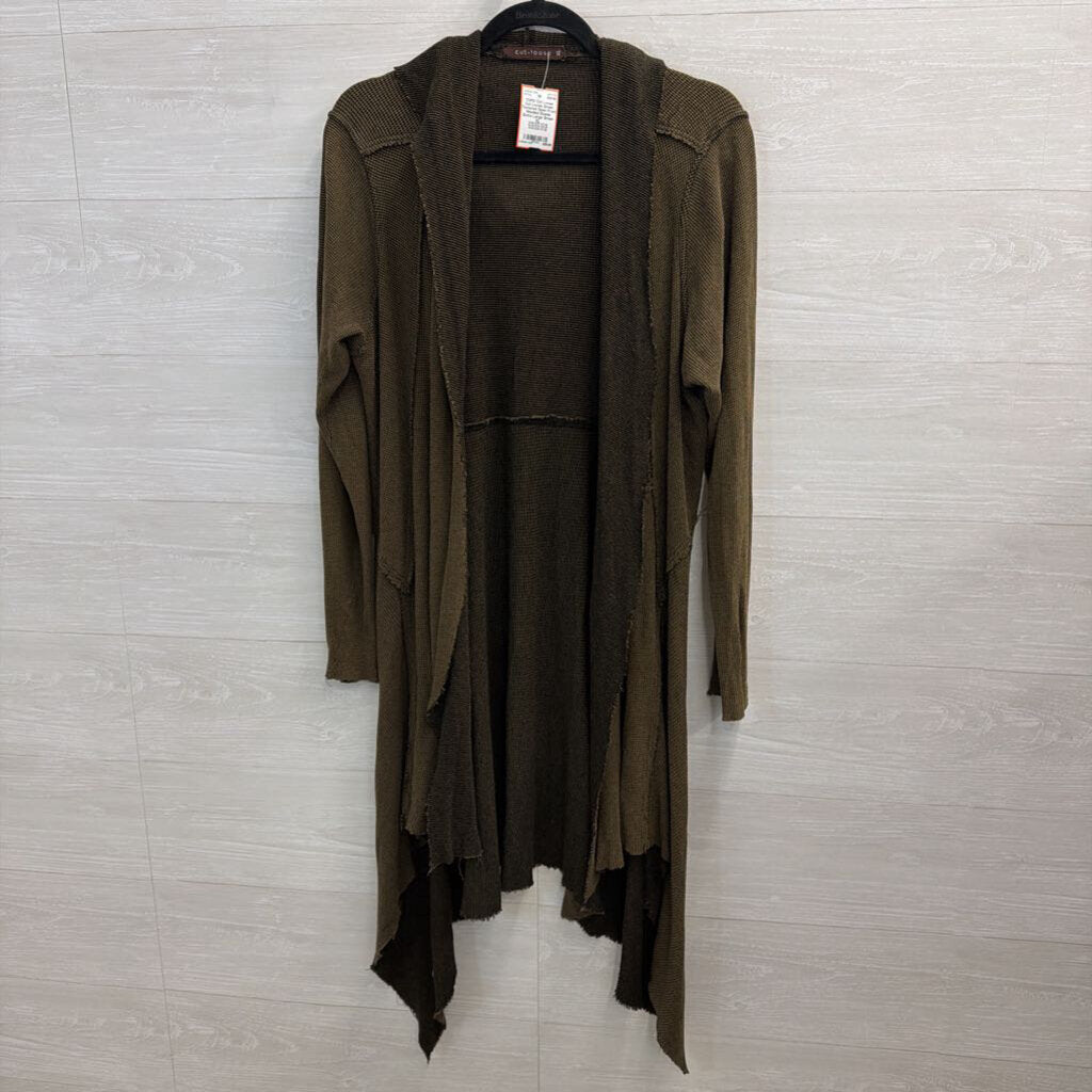 Cut Loose Green Textured Open Front Hooded Duster Extra Large
