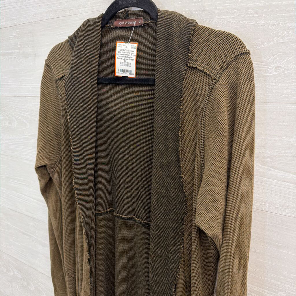 Cut Loose Green Textured Open Front Hooded Duster Extra Large