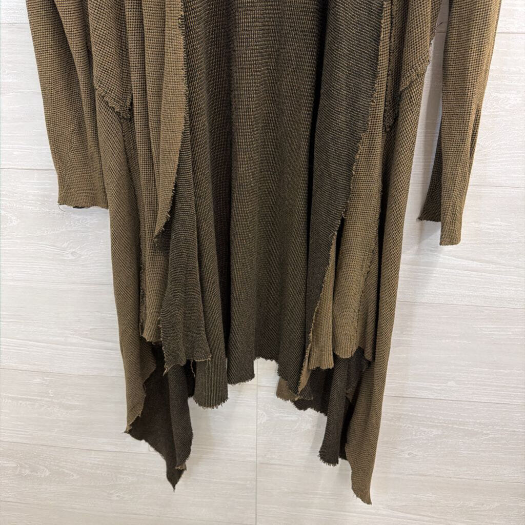 Cut Loose Green Textured Open Front Hooded Duster Extra Large