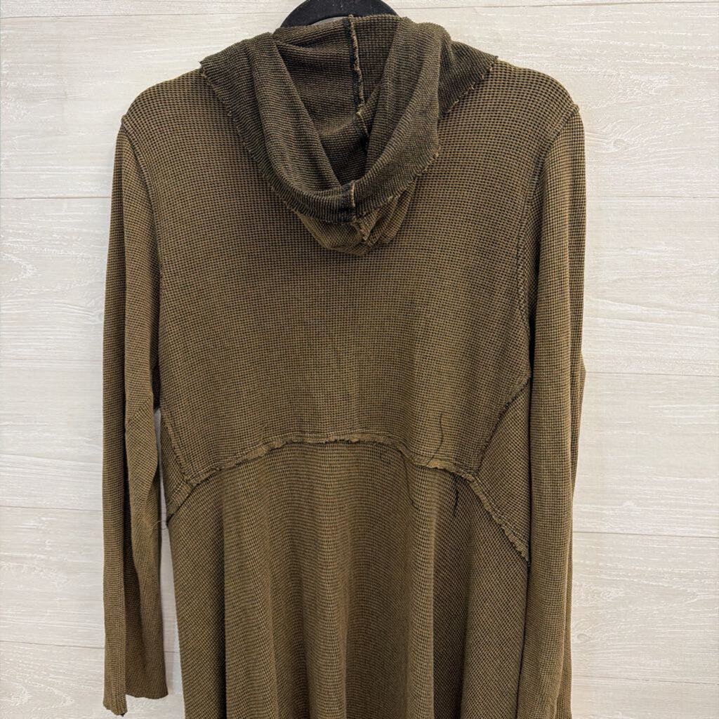 Cut Loose Green Textured Open Front Hooded Duster Extra Large