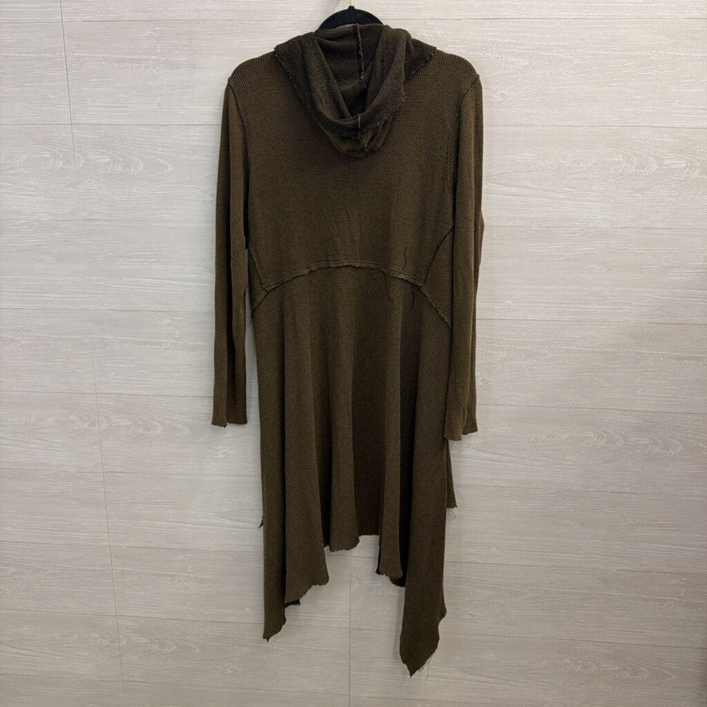 Cut Loose Green Textured Open Front Hooded Duster Extra Large