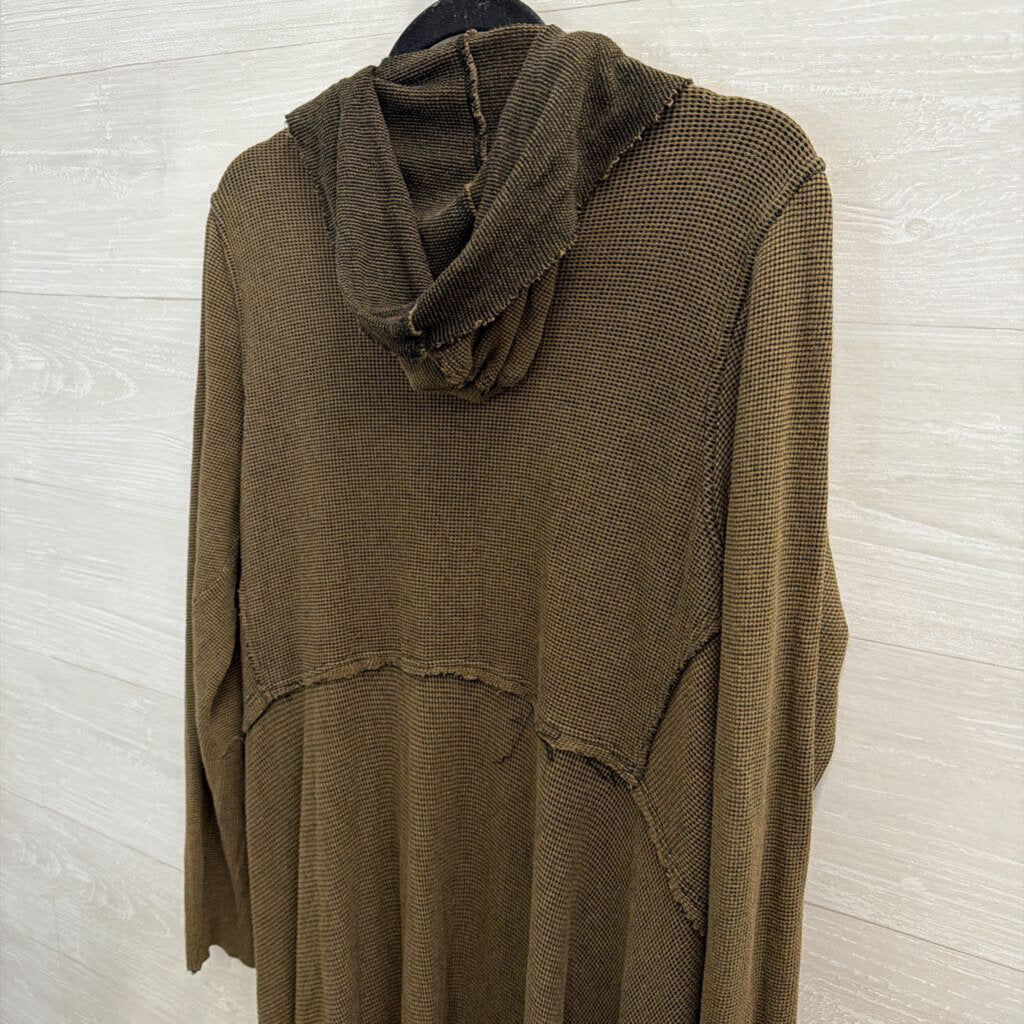 Cut Loose Green Textured Open Front Hooded Duster Extra Large