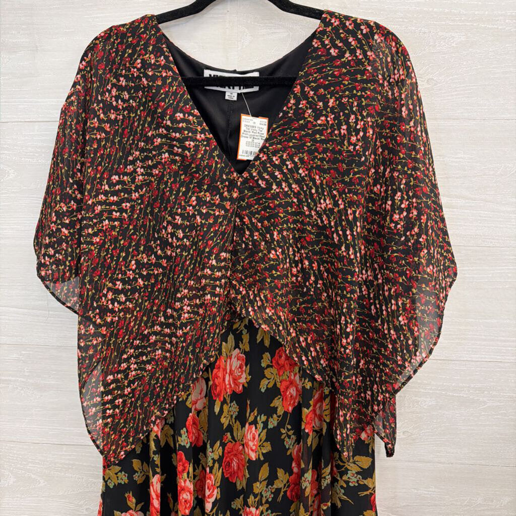 Vicky Tiel Black/ Red Rose Print Layered Maxi Dress 1X