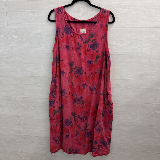 Cut Loose Pink Print Sleeveless 100% Linen Midi Dress Extra Large