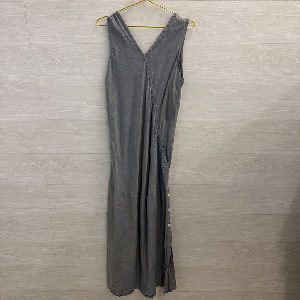 Flax Blue 100% Linen Sleeveless Maxi Dress Large