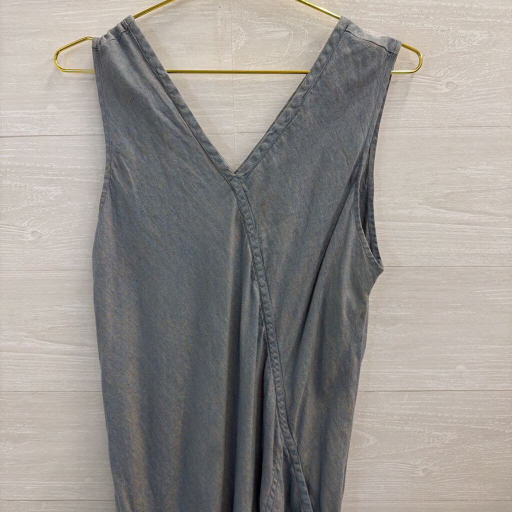 Flax Blue 100% Linen Sleeveless Maxi Dress Large