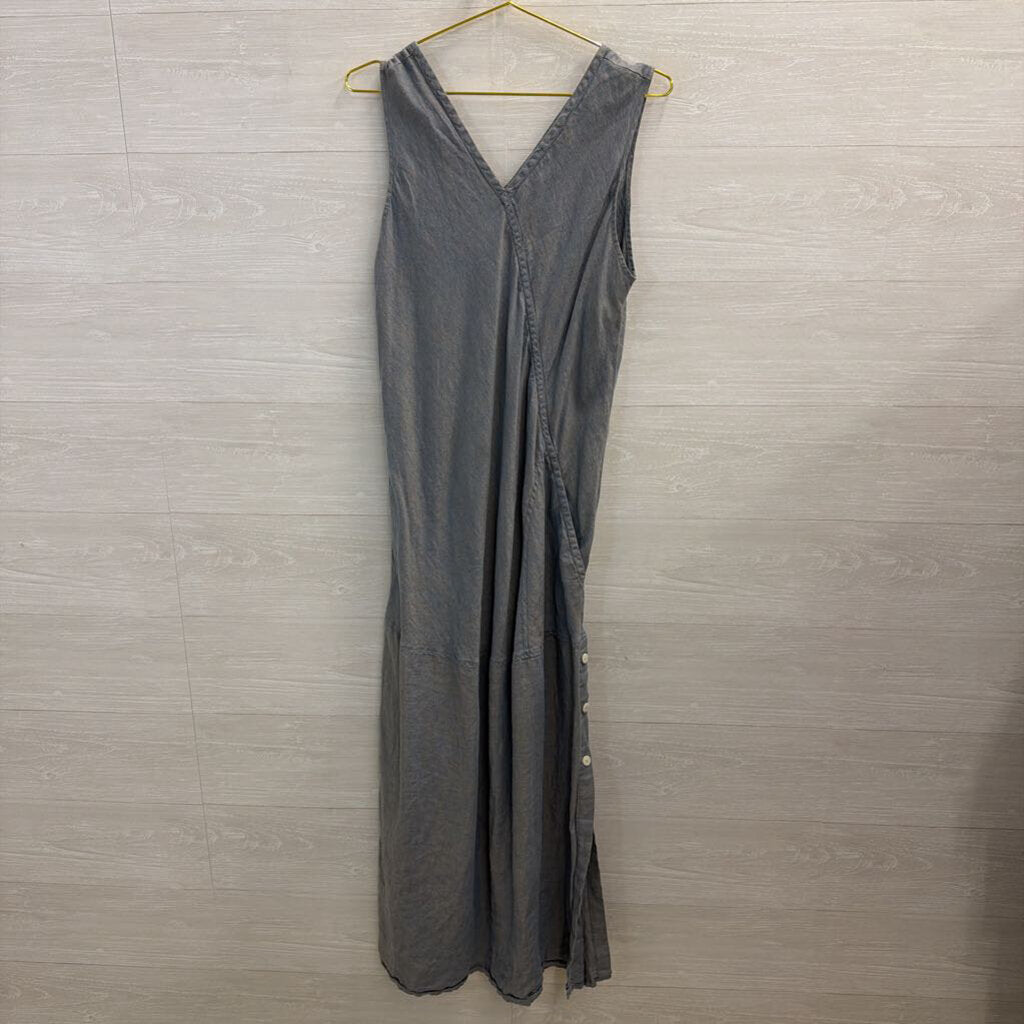 Flax Blue 100% Linen Sleeveless Maxi Dress Large