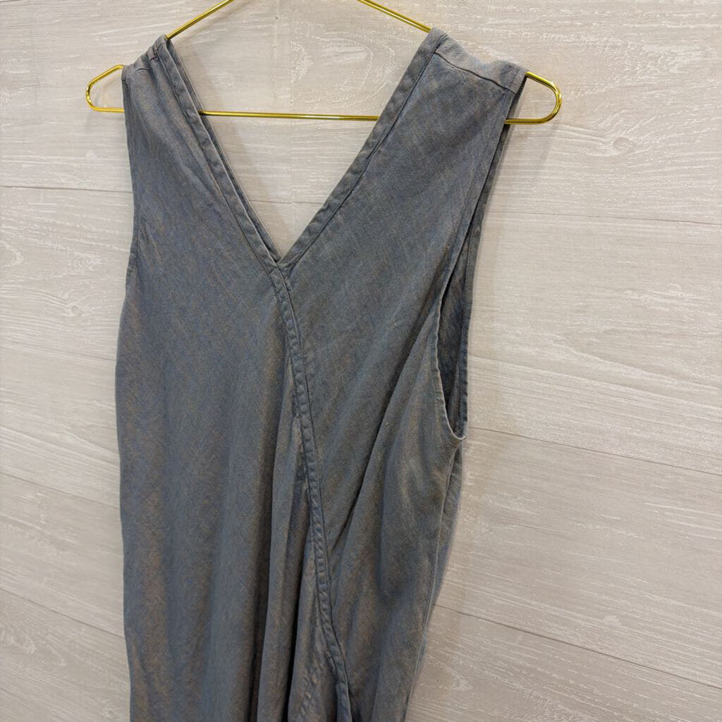 Flax Blue 100% Linen Sleeveless Maxi Dress Large