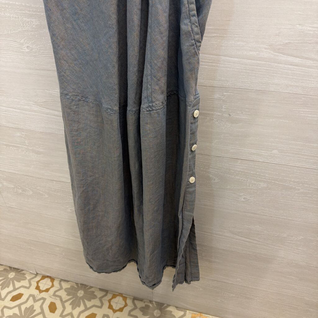 Flax Blue 100% Linen Sleeveless Maxi Dress Large