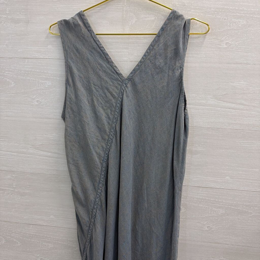Flax Blue 100% Linen Sleeveless Maxi Dress Large