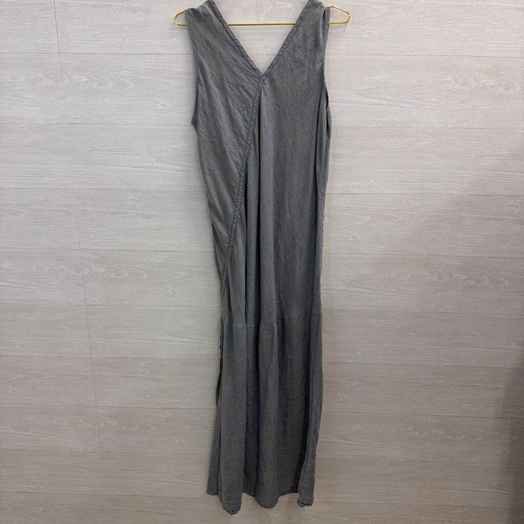 Flax Blue 100% Linen Sleeveless Maxi Dress Large