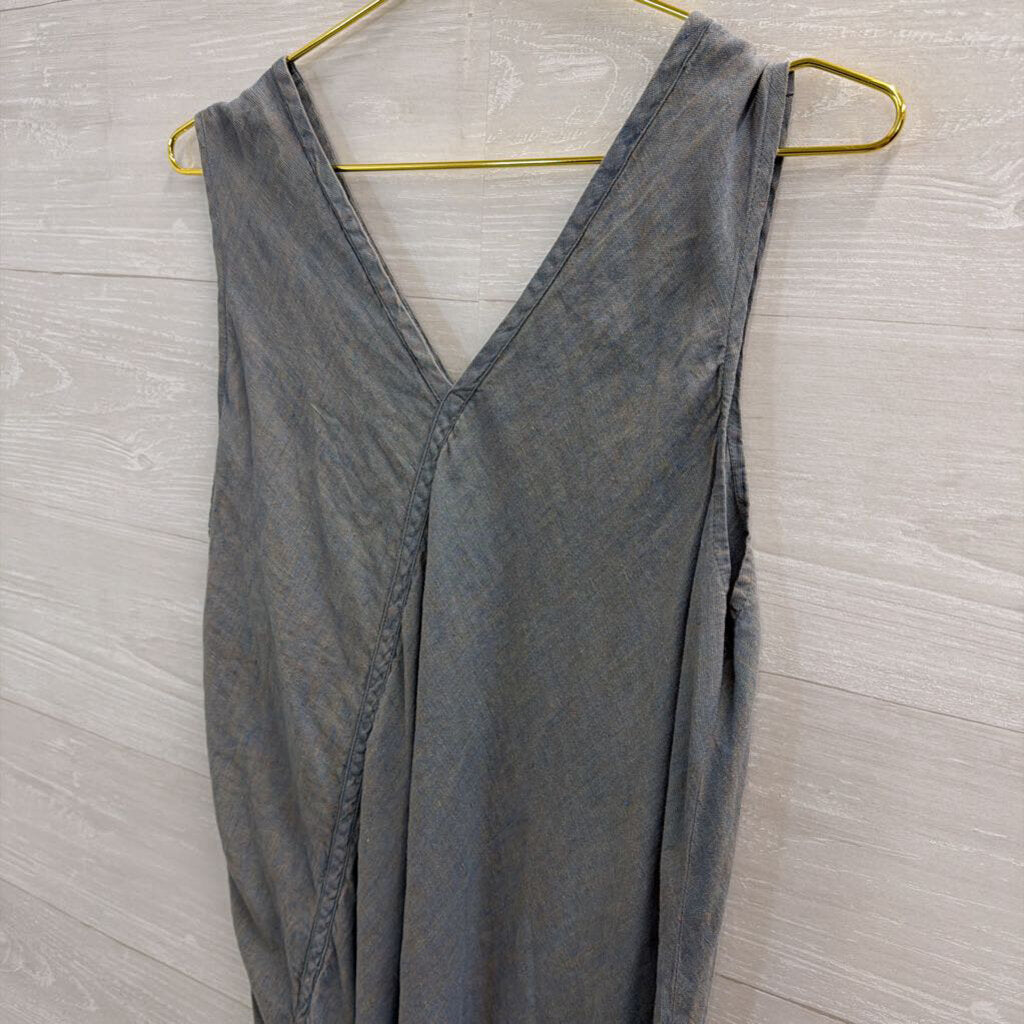 Flax Blue 100% Linen Sleeveless Maxi Dress Large