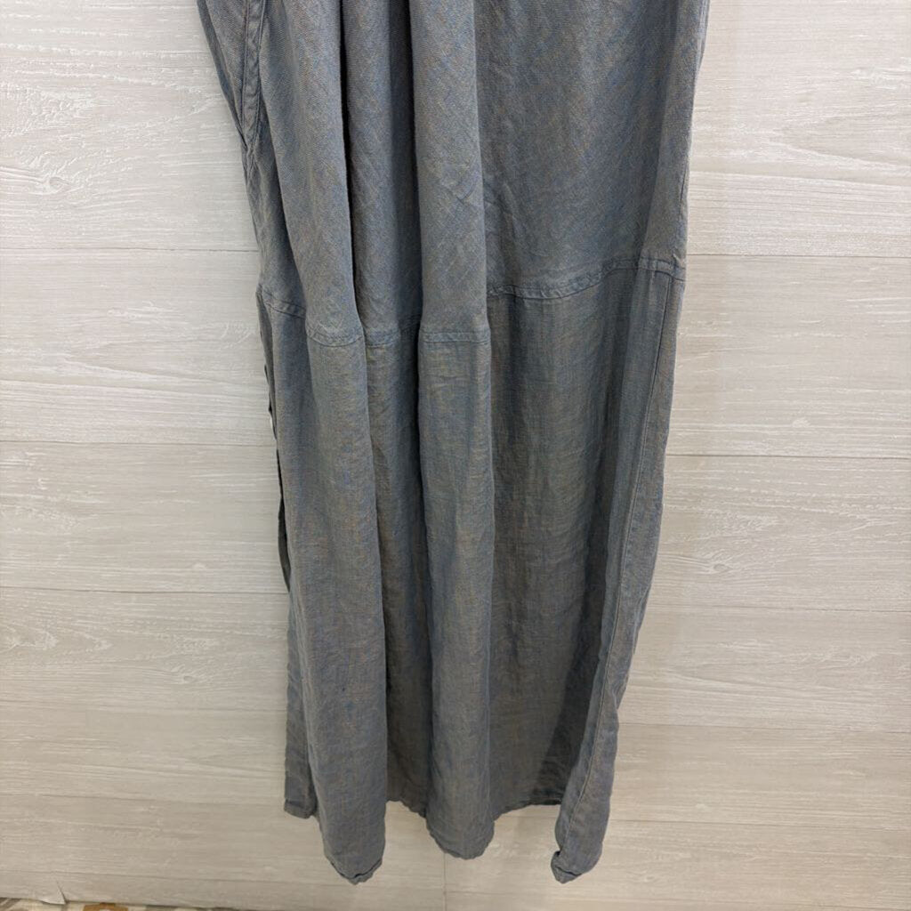 Flax Blue 100% Linen Sleeveless Maxi Dress Large