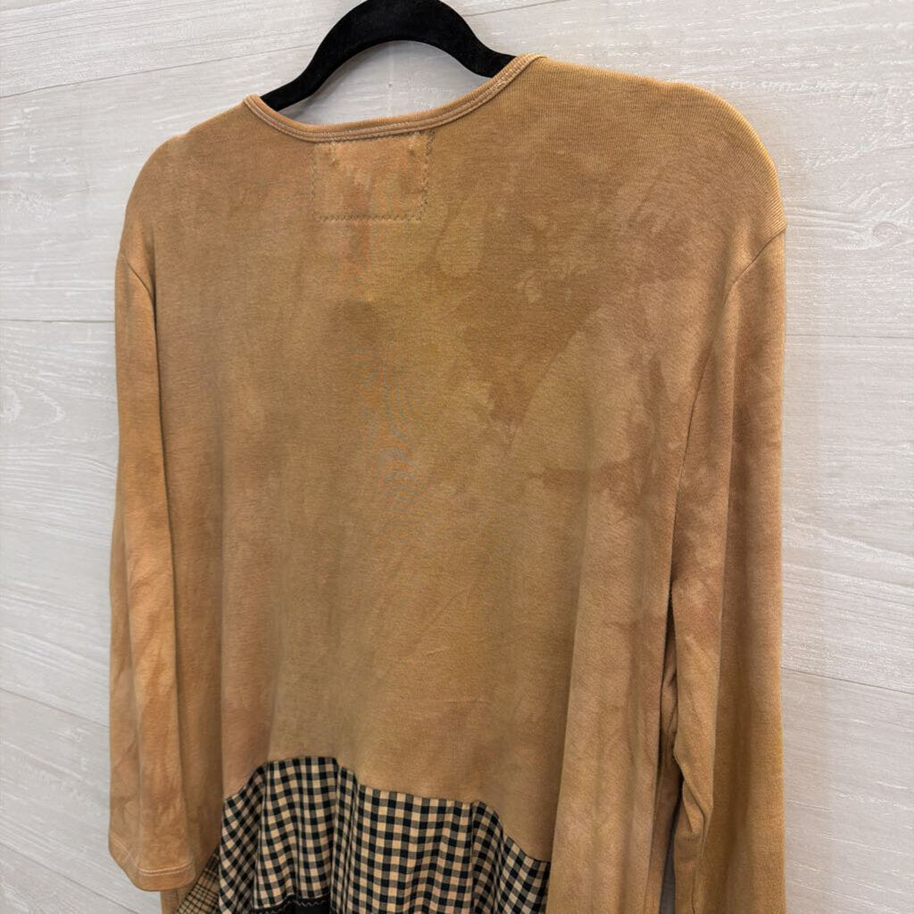 Revival Brown/ Multi Embroidered Patchwork Long Sleeve Dress Medium