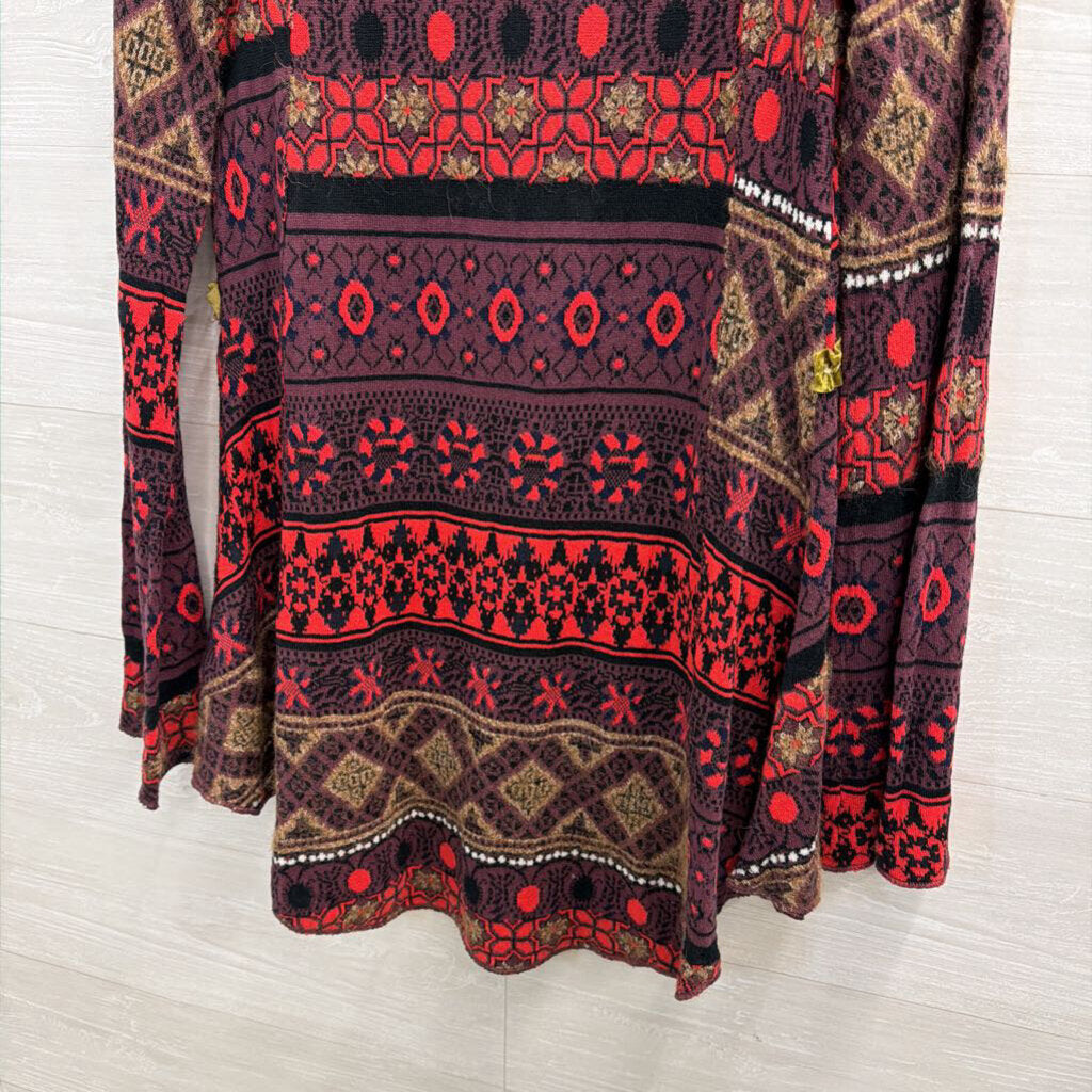 Free People Red/Purple Print Long Sleeve Boho Top Extra Small