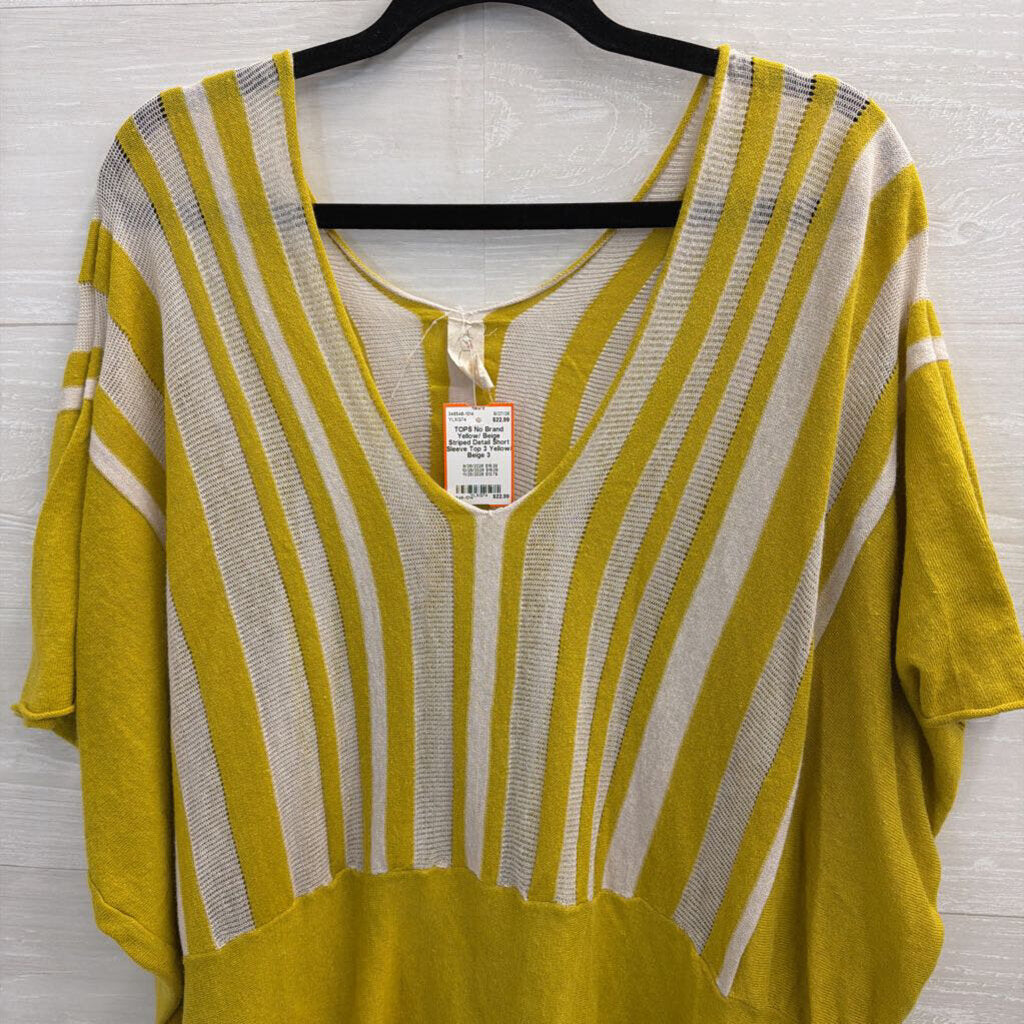 Yellow/ Beige Striped Detail Short Sleeve Top 3