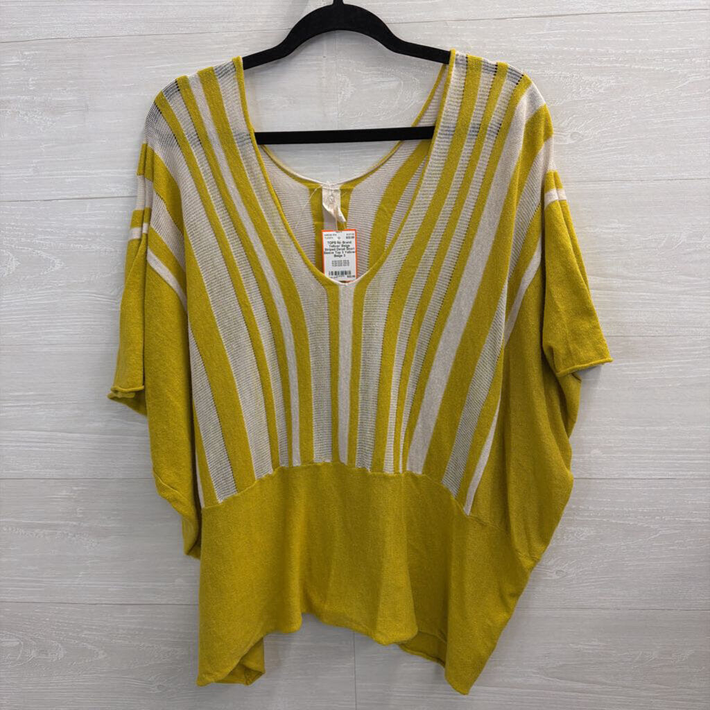 Yellow/ Beige Striped Detail Short Sleeve Top 3