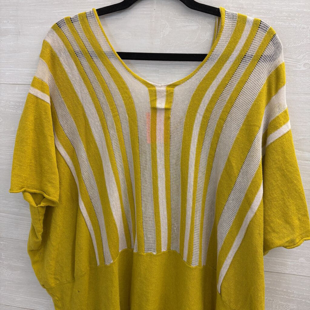 Yellow/ Beige Striped Detail Short Sleeve Top 3