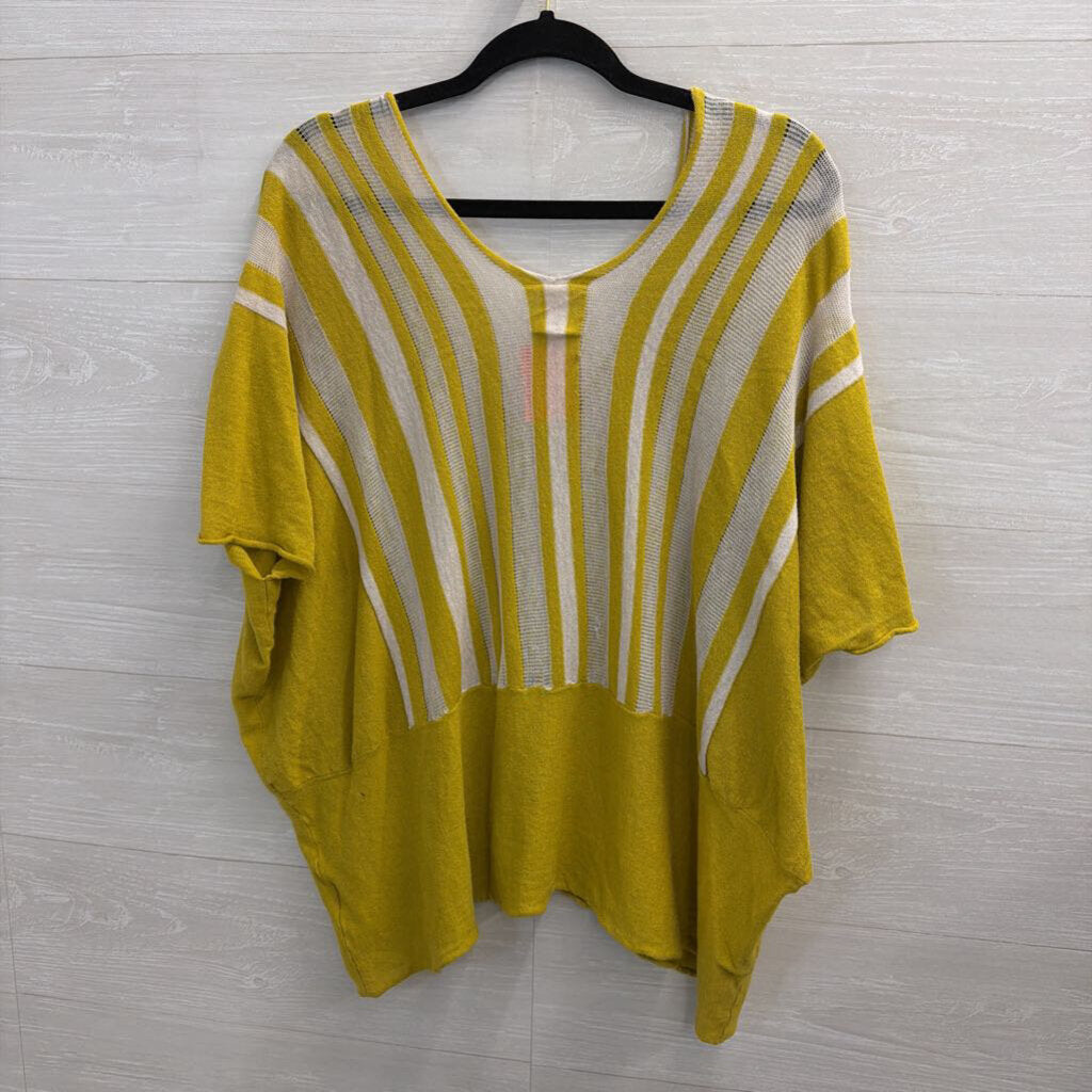 Yellow/ Beige Striped Detail Short Sleeve Top 3