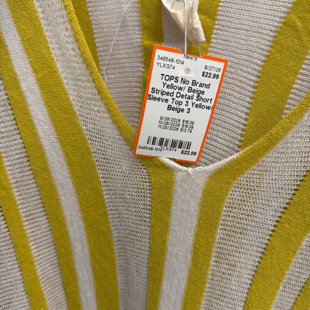 Yellow/ Beige Striped Detail Short Sleeve Top 3