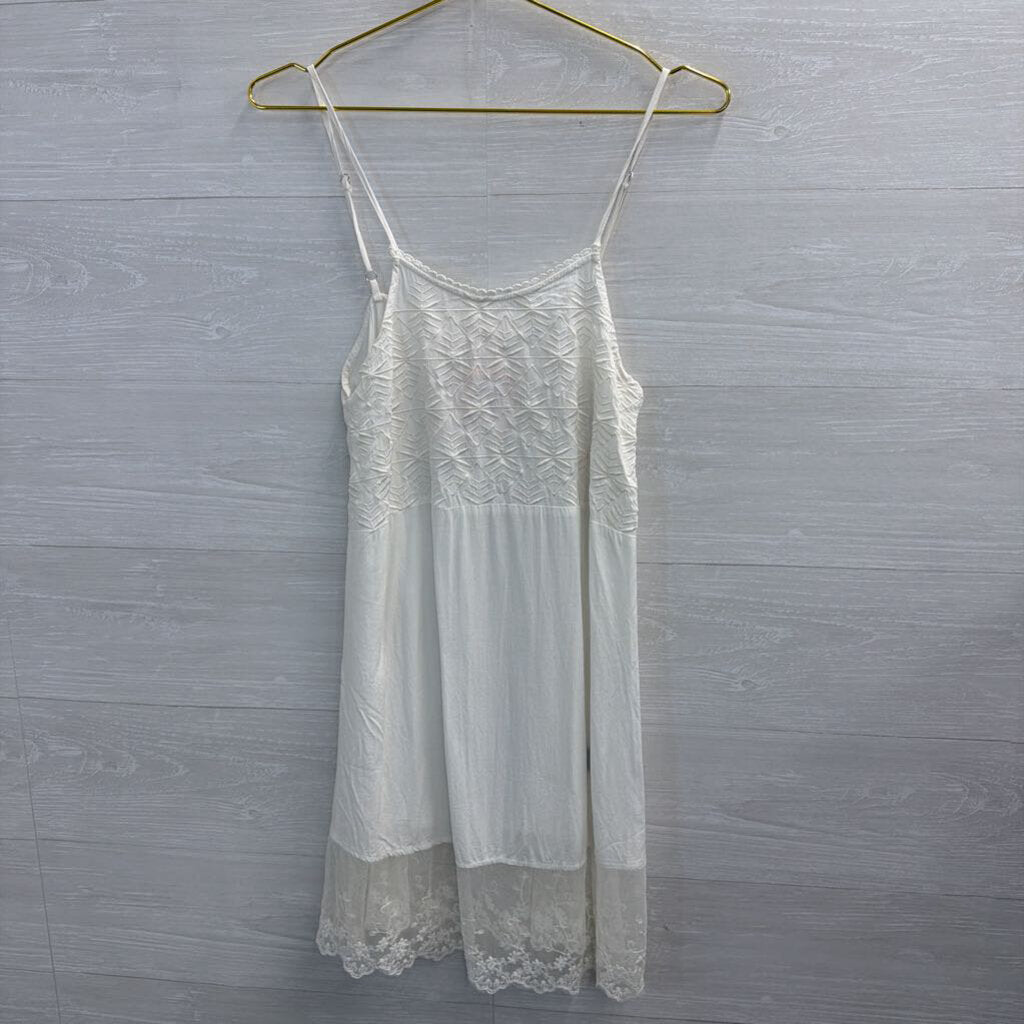 POL White Embroidered Lace Detail Slip Dress Small