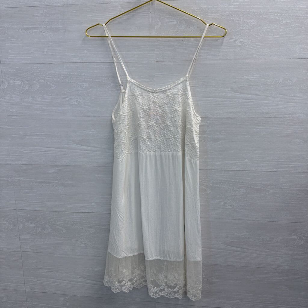POL White Embroidered Lace Detail Slip Dress Small