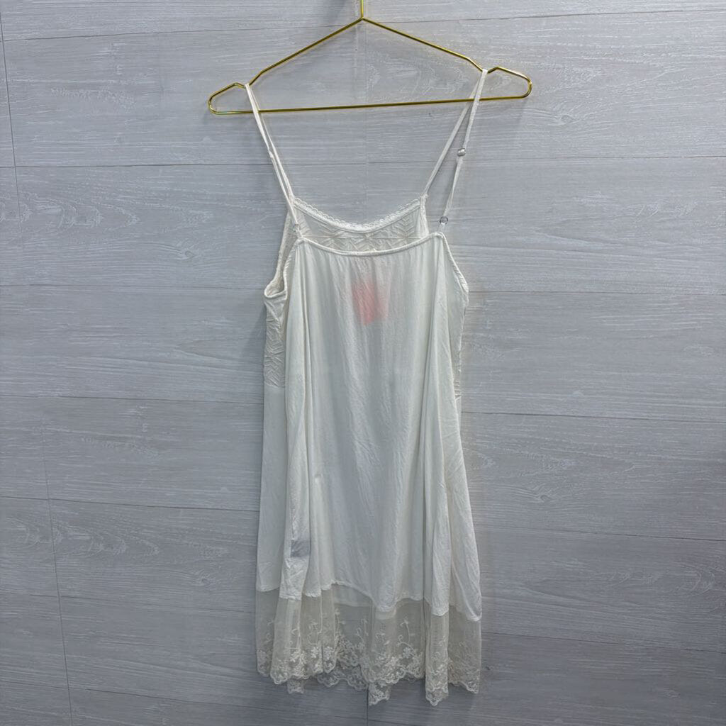 POL White Embroidered Lace Detail Slip Dress Small