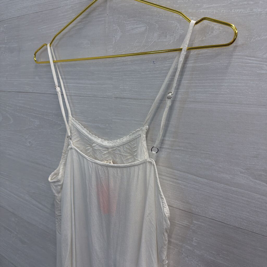 POL White Embroidered Lace Detail Slip Dress Small