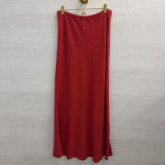 Flax Red Textured 100% Linen Maxi Skirt Small