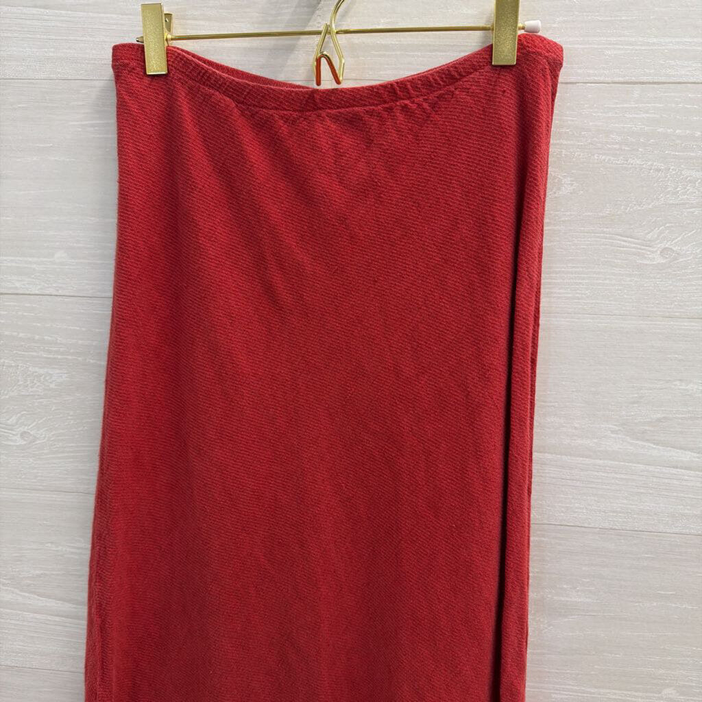 Flax Red Textured 100% Linen Maxi Skirt Small