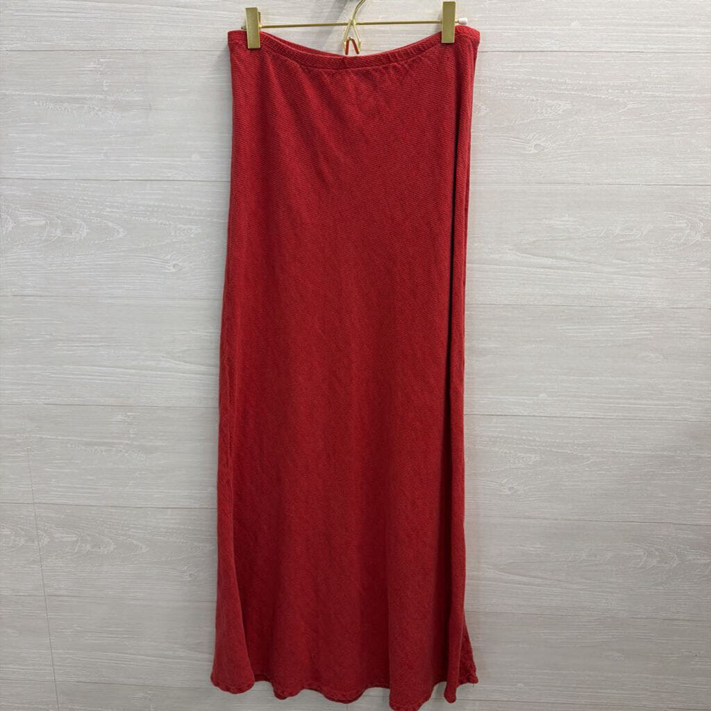 Flax Red Textured 100% Linen Maxi Skirt Small