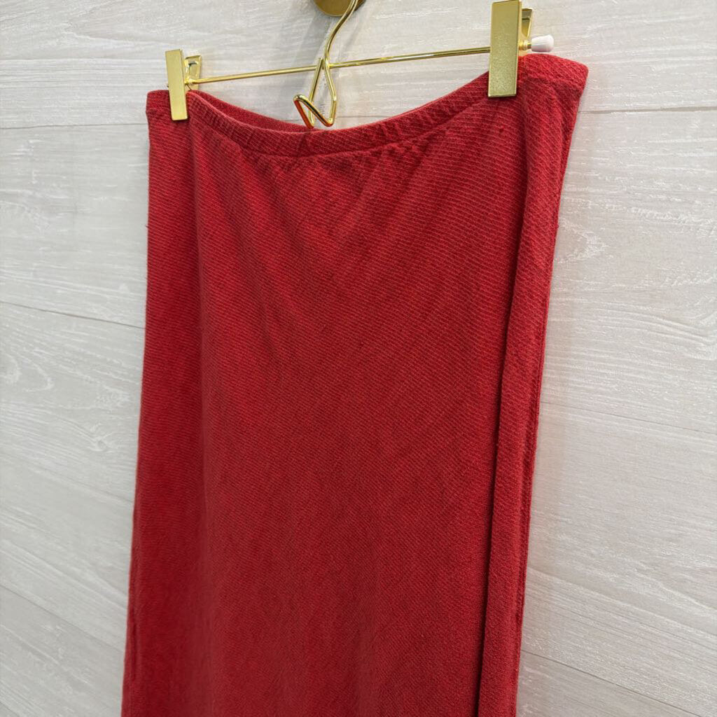 Flax Red Textured 100% Linen Maxi Skirt Small