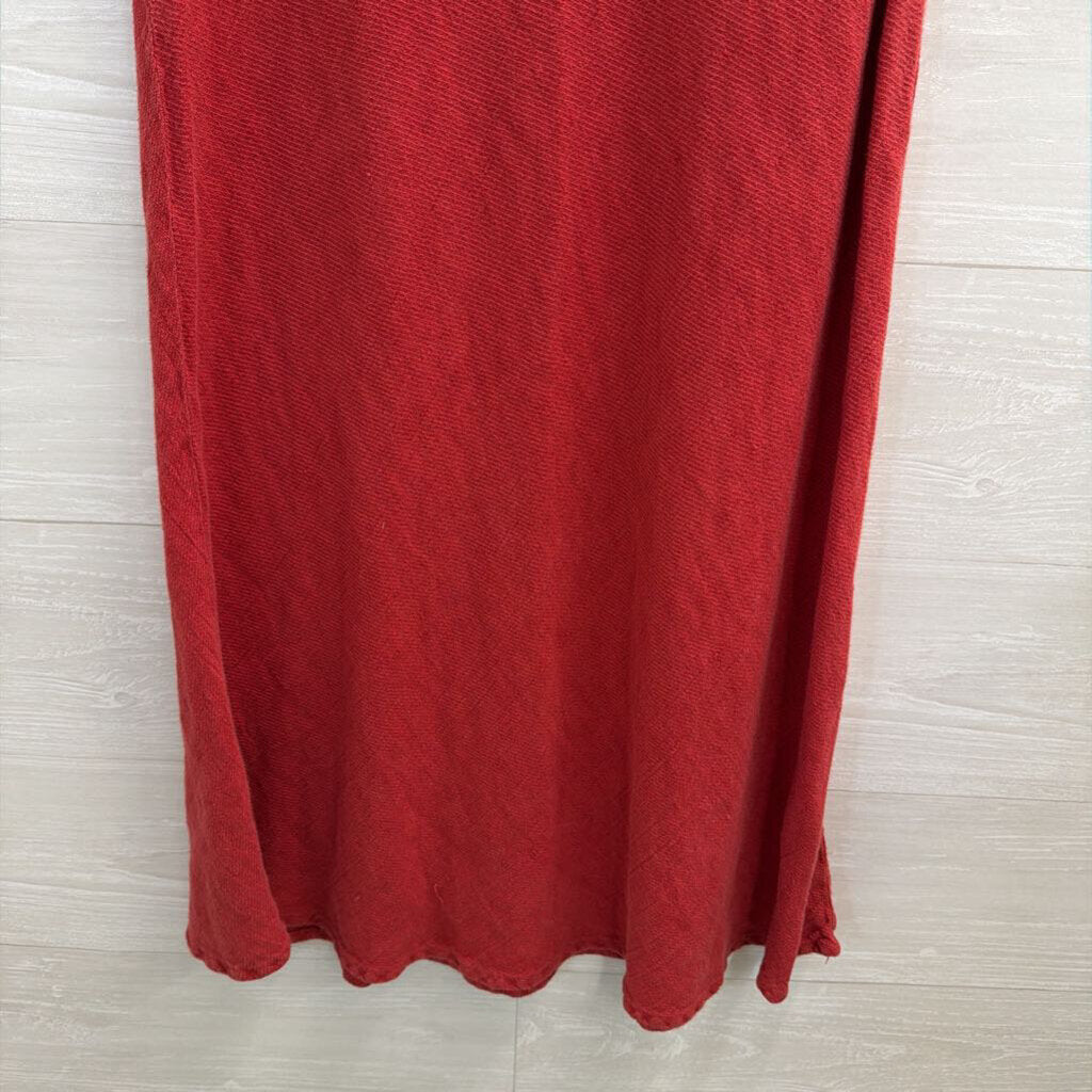 Flax Red Textured 100% Linen Maxi Skirt Small