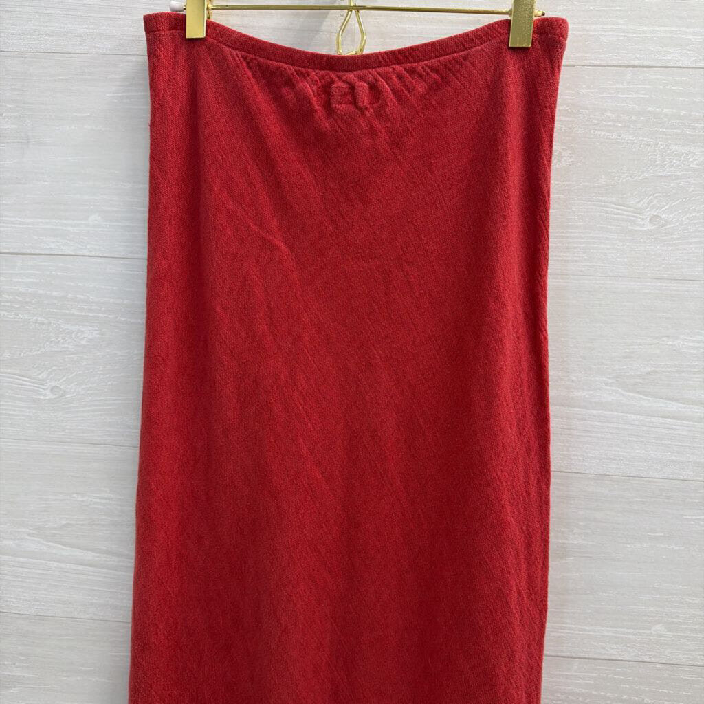 Flax Red Textured 100% Linen Maxi Skirt Small